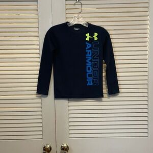 Under Armour Navy Long Sleeve Logo Tee with Neon Green Accent